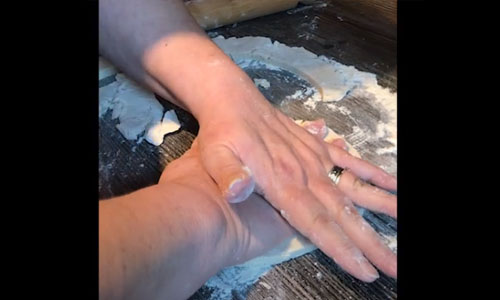 Making salt dough handprints with Jacqui